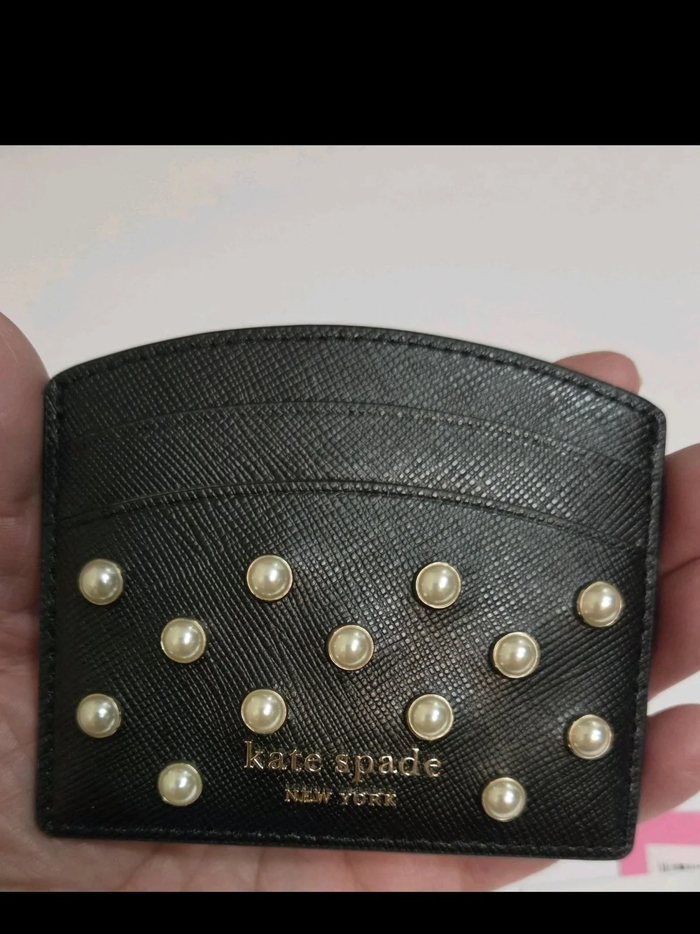 Kate Spade Card Holder Black Pearl-Studded NWT